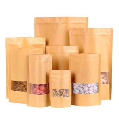 China Biodegradable Standup Zipper Bag With Printed Frosted Transparent Window Kraft Paper Bag for sale