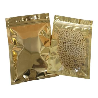 China Recyclable Hot Sale Food Storage Three Side Resealable Gold Zip Lock Aluminum Foil Sealing Bag for sale