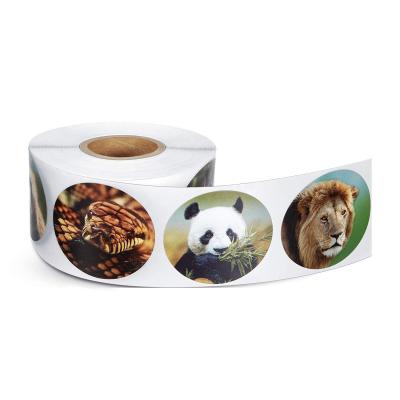 China Waterproof 8 Designs Tiger Lion Reward Stickers Zoo Animals Cartoon Seal Labels For Kids For School Reward Stationery Animal Stickers for sale