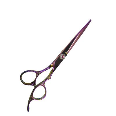 China Titanium Razor Color Hair Scissors 4cr With Flower Engraved Handle for sale