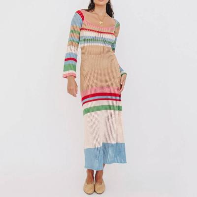 China HL manufacturer Anti-wrinkle designer summer wholesale custom spring sleeve crochet sweater beach hawaiian women long maxi dress knit dresses for sale