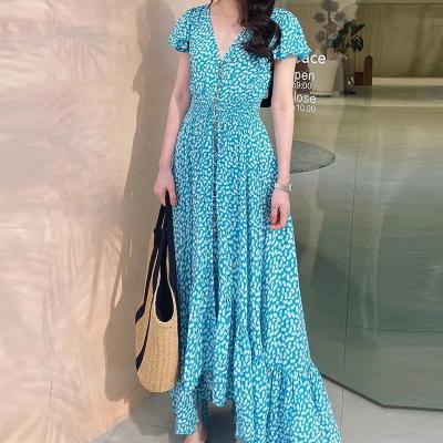 China Wholesale Hawaiian Green Summer Dress Women Beach Slip Floral Dress Designer Manufacturer Anti-Wrinkle Factory HL Custom Made Midi Line One for sale