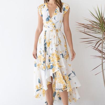 China Factory Designer Anti-Wrinkle Manufacturer HL Printing Dress Custom Wholesale Hawaiian Summer Beach Flower Dress Women Midi Slip Floral Dress for sale