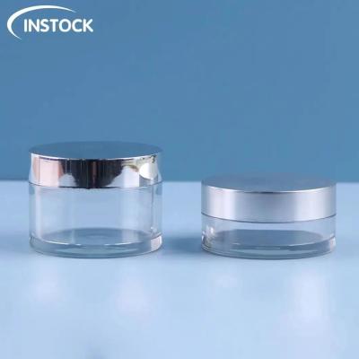 China Leeg cosmetische container met heldere slick deksels verpakkingspotten 1 oz / 50 ml gezicht plastic crème blikken Te koop