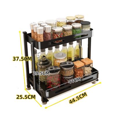 China Modern Black Multifunctional 2 Standing Type Stocked Spice Rack Kitchen 201 Stainless Steel Rack for sale