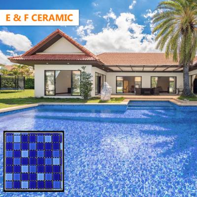 China Mixed Blue Glass Flooring Swimming Pool Tile Blue Glass Mosaic Slabs for sale