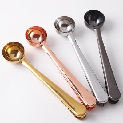 China Viable Wholesale Amazon Tools Stainless Steel Coffee Tea Measuring Scoop With Bag Clip for sale