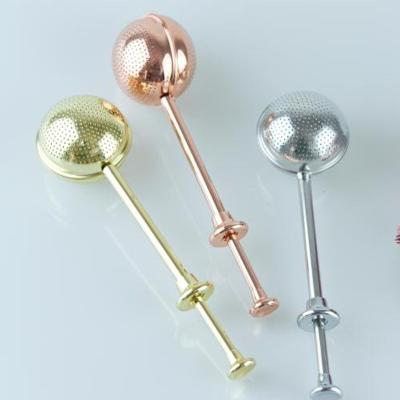 China Popular Amazon 304 Stainless Steel Viable Tea Infuser / Silver Rose Gold Kitchen Accessories Long Ball / Strainer Handle for sale