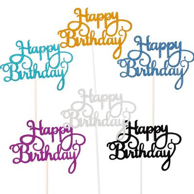 China Amazon Hot Sale Happy Birthday Cake Topper Color Glitter Silver Birthday Disposable Decorations Cake Toppers for sale