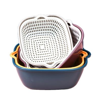 China Sustainable Space Saving Two Color Double-layer PP Drain Basket Vegetable And Fruit Drain Basket for sale