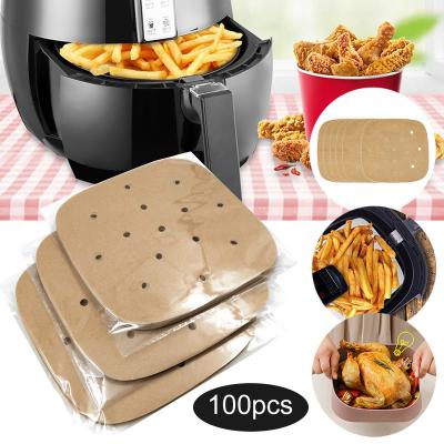 China Premium 100Pc/Bag Food Air Fryer Steamer Liners Premium Perforated Wooden Pulp Nonstick Steamer Basket Mat Baking Utensils For Kitchen for sale