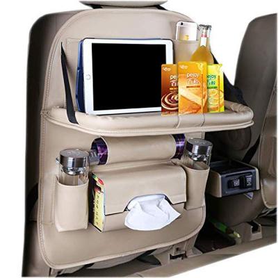 China Universal Car Leather PU Leather Back Seat Foldable Organizer with Table Tray for sale