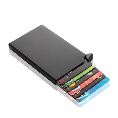 China Credit Card Holder Men Slim Anti Protect Card Gray Silver Blue Black Metal Case Holder Rfid Wallet Women Travel ID Card Holder for sale