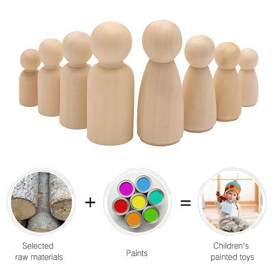 China DIY TOY Wholesale 50pcs a set of 3.3-6.6cm Figure Unfinished Shape Wooden Peg For Hand Painting Doll for sale