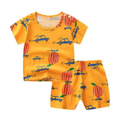 China Hot Selling Anti-wrinkle Orange Painted New Style Fashion Summer O-Neck Organic Cotton Baby Clothing Sets for sale