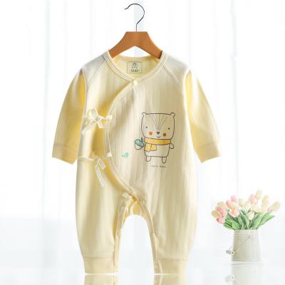 China Hot Selling Comfotable Cotton Organic Long Sleeve Baby Rompers Newborn Rompers Yellow Organic Baby Rompers for sale