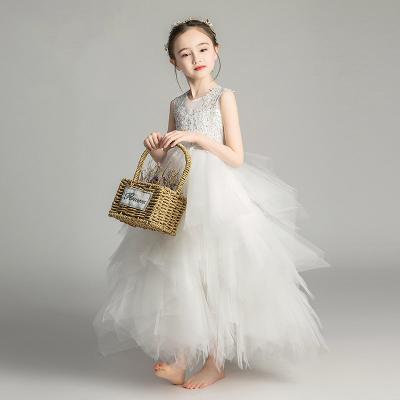 China Comfotable Children's Gauze First Communion Kids Gown Fluffy Princes Piano Costumes Wedding White Girls Flower Dresses 2-12 for sale