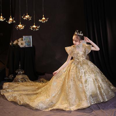 China Comfotable Lovely Long Princess Kids Girls Little Queen Ball Full Dress Champagne Wedding Flower New Girl Dress for Child for sale