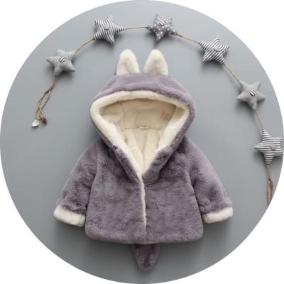 China Sustainable Fashion Newborn Windproof Hoodie Clothes Winter Plus Velvet Gray Coat Baby Girls Jackets for sale