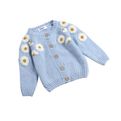 China Plus size style autumn foreigner winter fashion woolen blue knitted warm cardigan cute simple baby sweater clothing for sale