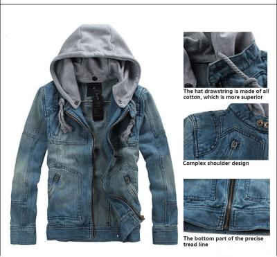 China Boy's Mezclilla Chaqueta Vaquera Letterman Clothing Winter Breathable Hooded Zipper Out Mens Slim Denim Jackets for sale