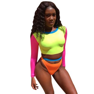 China Two-Piece Plus Size Rash Guard Swimwear QUICK DRY Long Sleeve Surfing Swimwear For Women Thong Bikini for sale