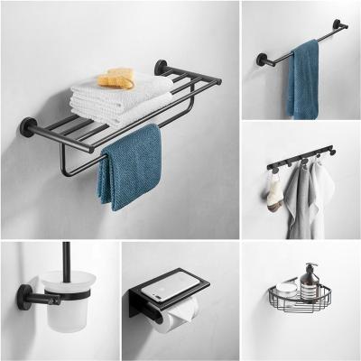 China Modern Hotel Stainless Steel Matte Black Toilet Bathroom Accessories Wall Mounted Set for sale