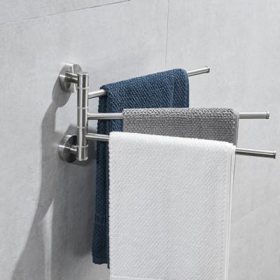 China Modern Bathroom Accessories Wall Mounted Towel Rack Hotel Bathroom Brushed Black Movable Double Towel Rod for sale