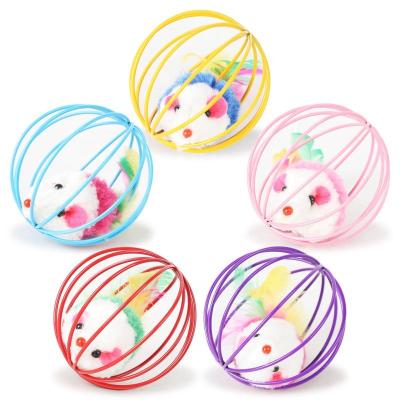 China Viable Cute Pet Toys Mouse Cage Toys Rocker Mouse With Feathers Cat Funny Toys for sale