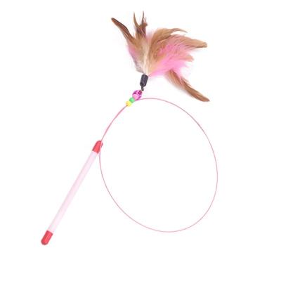 China Cat Toy Colorful Feather With Bells Interactive Viable Cat Stick Long Steel Wire Funny Cat Toys for sale