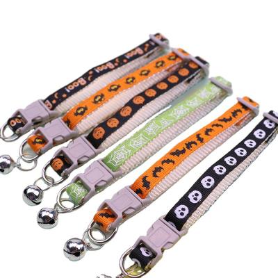 China Viable Cute Halloween Pet Collar Pumpkin Ghost Dog Neck Collars With Bells Adjustable Dog Cat Collar for sale