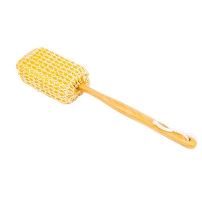 China LONG HANDLE BATH WASHING HOME BRUSH WITH WOODEN BLOCK HANDLE & SPONGE BODY BACK CLEANSER for sale