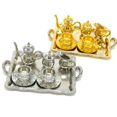 China 1:12 Miniature Toy 10Pcs Dollhouse Furniture Accessories Cartoon Dining Ware Metal Tea Soup Plate Model Set For Doll House Decor Pretend Toy for sale