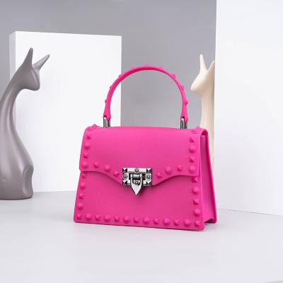 China Fashion Wholesale Jelly Mini Lady Hand 2022 Rivet Handbag Luxury Small Vendor Women Organza Fashion Women's Tote Bag for sale