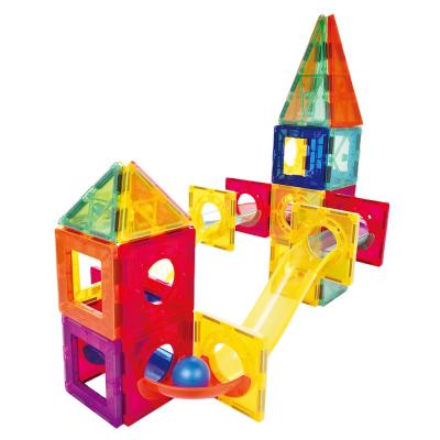 China Plastic Cement Geometric Magnetic 3D Tiles Marble Run Toy Set 48pcs Magnetic Building Blocks Kids Plow Back Toys for sale