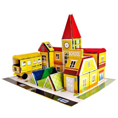 China Hot Selling Educational Magnetic Blocks Toys Magnetic Tiles Building Block Plastic Building Toys For Children My Town School for sale