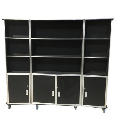 China Display Cabinet Design Display Racks Advertising Flight Case With Shelves for sale