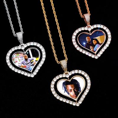 China Double Sides Rotating RubySub Hip Hop Heart Bling Double Sides Rotating Sublimation Necklace Sublimation Jewelry Necklace for sale