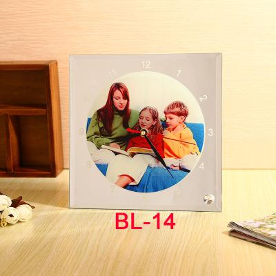 China Factory RubySub BL-14 Shop Hotel Home Office Glass Sublimation Blanks Photo Frame Directly With Clock for sale