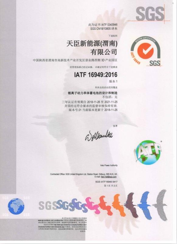 IATF 16949:2016 - Shaanxi Tesson New Energy Co., Ltd.