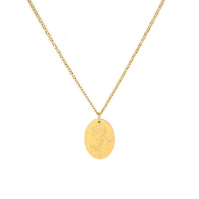 China TRENDY Abstract Stainless Steel 18k Gold Oval Rose Pendant Necklace For Women for sale