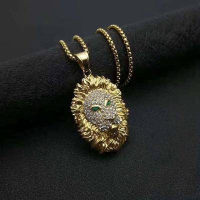 China Environmental friendly pvd plated diamond lion 18K gold stainless steel hip hop new personality men's necklace main spot wholesale for sale