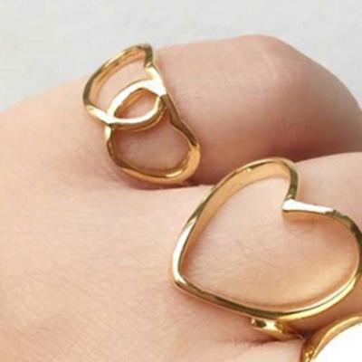 China High End Lead Free Nickel Free 18K PVD Gold Plated Double Heart Rings Stainless Steel Jewelry Women Gift for sale