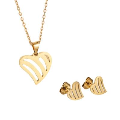 China Elegant High Quality Luxury 18k Gold Plated Statement Earring HEART Necklace Jewelry Sets Women Designer Women Jewelry Set For Women for sale