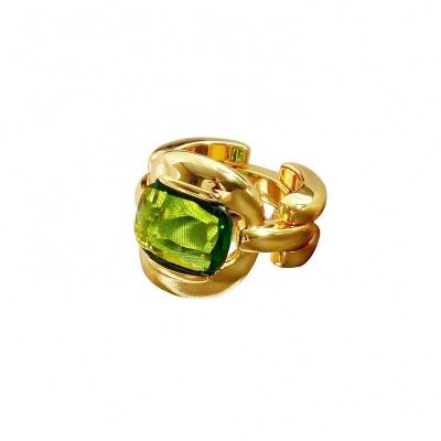 China 18K Lead Free Nickel Free Emerald Green Finger Rings Gold Plated For Women Design Jewelry Wholesale for sale