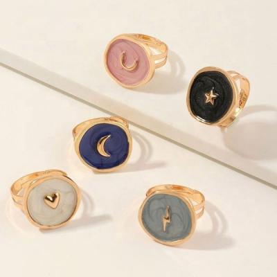 China Rose Gold Drop Oil Ring Love Moon Star Lightning New Trendy Jewelry Adjustable Women's Rings Round Finger Rings For Girls for sale