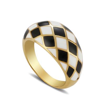 China 2021 Ring Fashion Creative Geometric Checkered New Vintage Rhombus Enamel Color Dripping Color Checkered Enamel Ring for sale