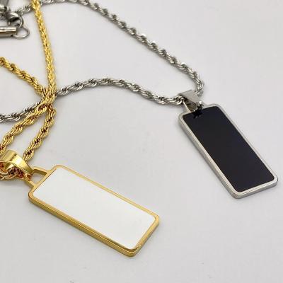 China Wholesale TRENDY Custom PVD 18k Gold Plated 60cm Long Stainless Steel Rope Chain Link White Black Enamel Square Pendant Necklace for sale