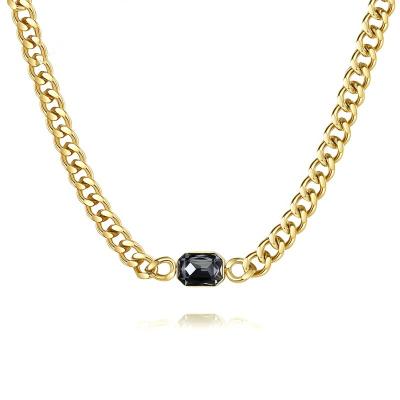 China Wholesale FASHIONABLE Jewelry Custom PVD 18K Gold Plated Stainless Steel Cuban Single Stone Big Link Chain Pendant Necklace For Women for sale