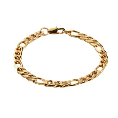 China Fashionable Environmental Friendly Stainless Steel 18K 7mm Gold Plated Women's Minimalist Chunky Embossed Figaro Chain Choker Bracelet Jewelry for sale